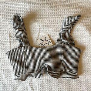 Striped ruffle sleeve crop top